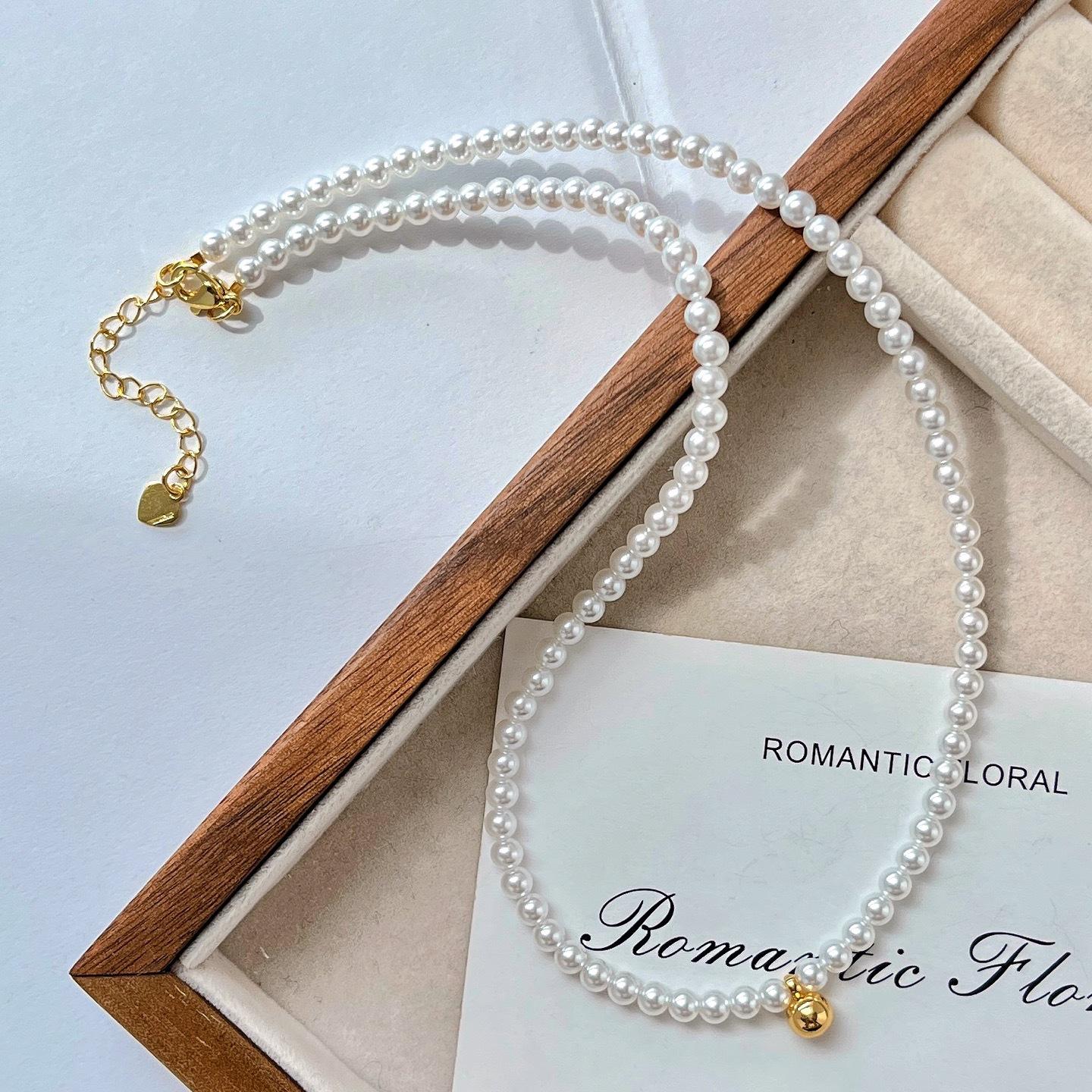 4Mm High Gloss Cold White High Quality Artificial Crystal Pearl Necklace Clavicle Chain