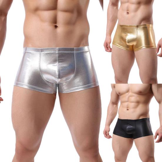Fashion Club Men Patent Leather Boxers U Convex Underwear Underpants Shorts