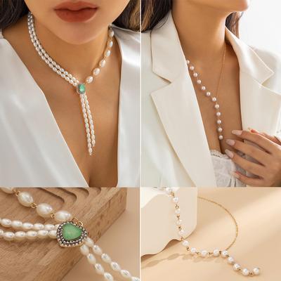 Accessories, Simple Heart-shaped Micro-inlays, Temperament Creative Asymmetry Imitation Pearl Fringed Necklace Women