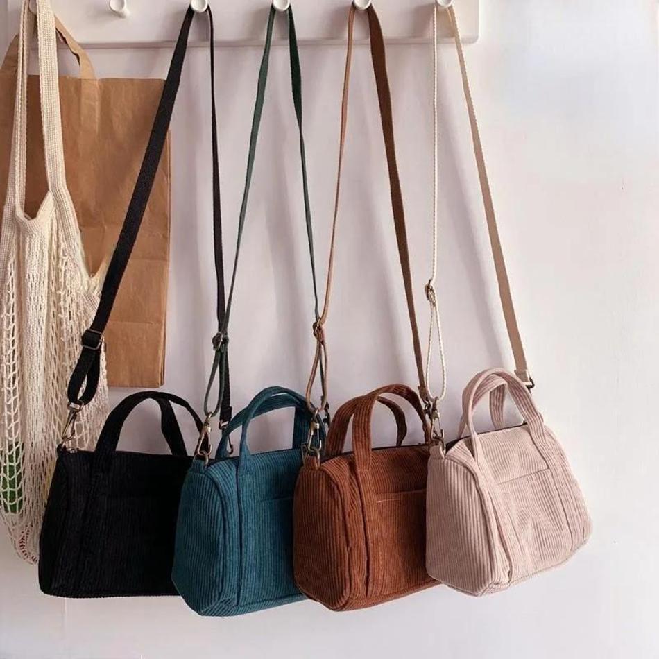 Women's Mini Crossbody Bag Corduroy Shoulder Bag Female Canvas Handbag Zipper Totes Ladies Casual Purse Cloth Pouch For Girl