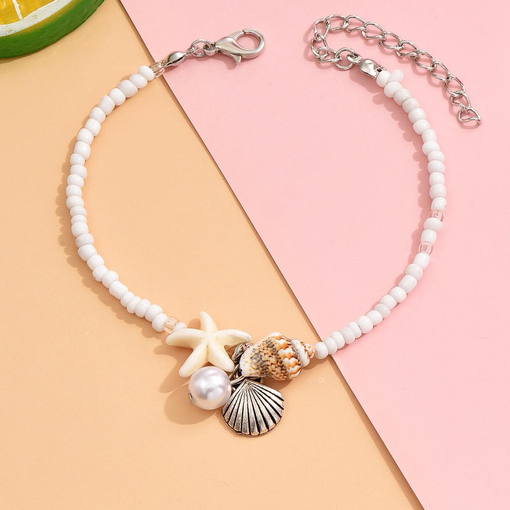 Fashion beach wind turtle starfish bracelet female bohemian beaded scallop pearl turquoise children's anklet
