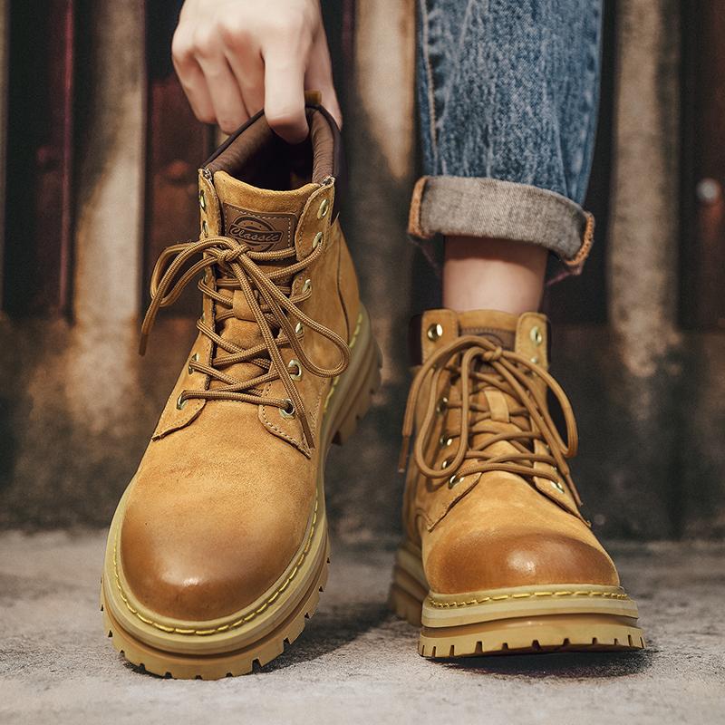 Male Lace-Up Ankle Boots New Men Shoes Men's Boots Handma Fashion Motorcycle Leather Sneakers Outdoor Leisure Comfortable Boots