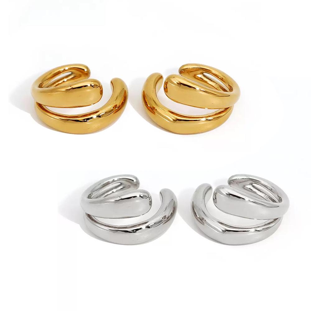18K Gold Plated European Stainless Steel Double-Layer Ear Clip for Women - Versatile & Creative Fashion Jewelry