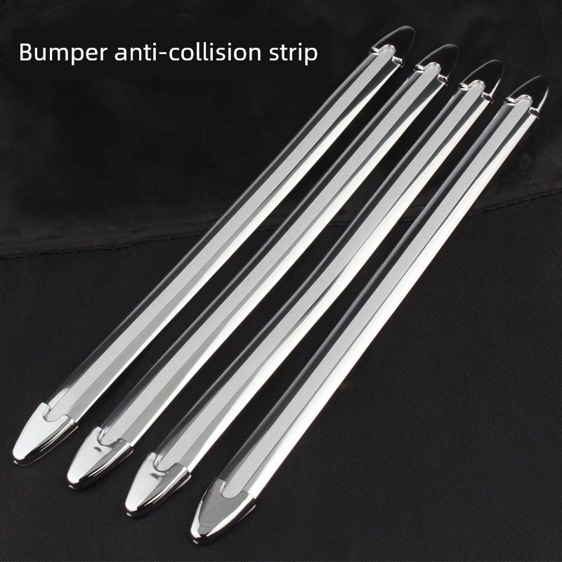 Strip, Front and Rear Bumper Anti-Collision and Anti-Scratch Decorative Electroplated Sticker, Front Bumper Anti-Collision Strip Sticker Electroplated Anti-Collision Set of 4 Pieces
