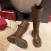 New Fashion Thick Soled Knee High Boots For Women, Retro British Style Belt Buckle Knight Boots, Versatile Long Boots