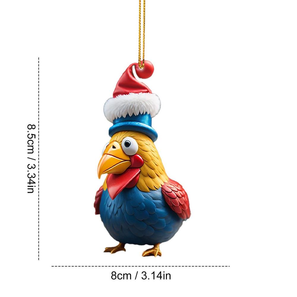 Funny Christmas Ornaments Acrylic 2D Cartoon Cute Christmas Rooster Rooster Ornament Funny Christmas Chicken For Living Rooms