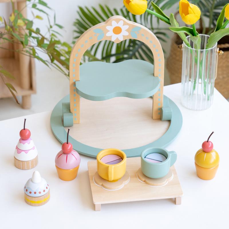 Wooden children's simulation garden afternoon tea dessert play house game, kindergarten parent-child interactive educational toys