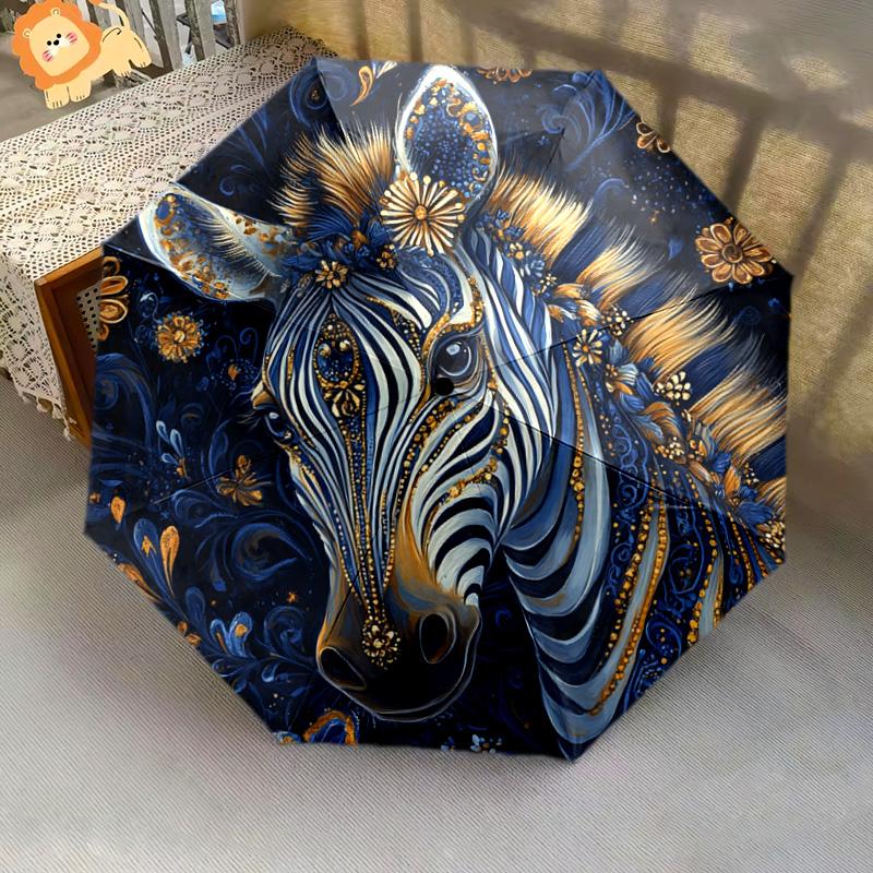 1 PC Automatic Folding Umbrella - Golden Zebra Pattern, Portable & Foldable Design with 8 Ribs, Christmas Birthday Gifts