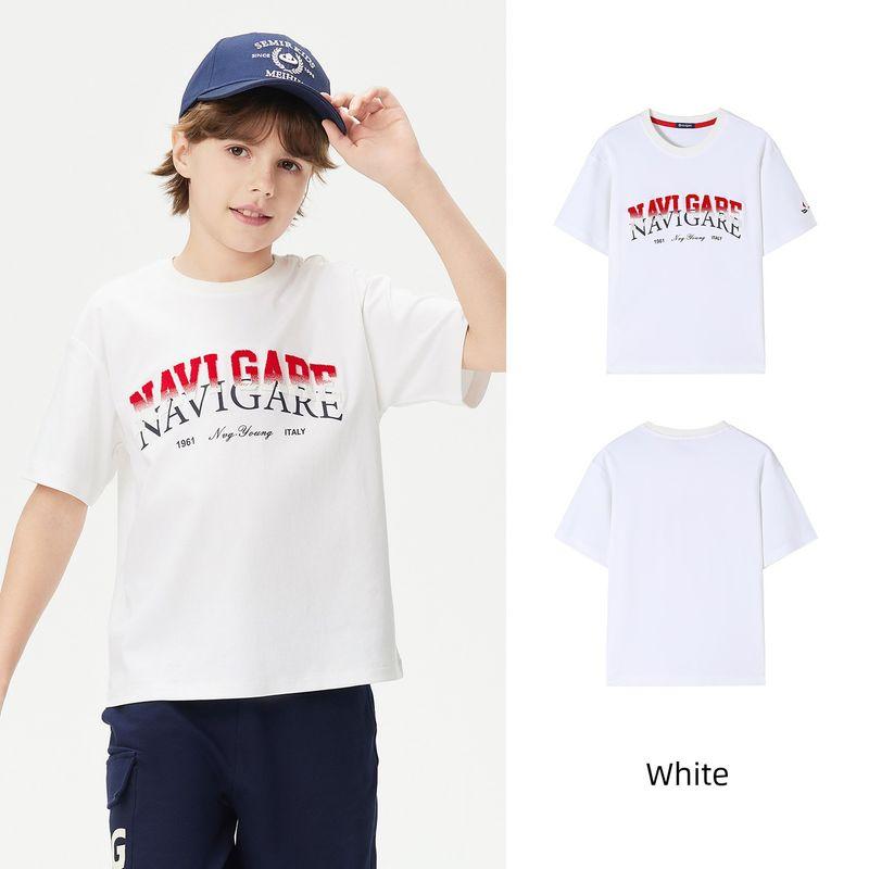 Navigare Italian Small Sailboat Boys  Short-Sleeved T-Shirt 2026 Summer New Thin Top Oxygen Surge - White 140