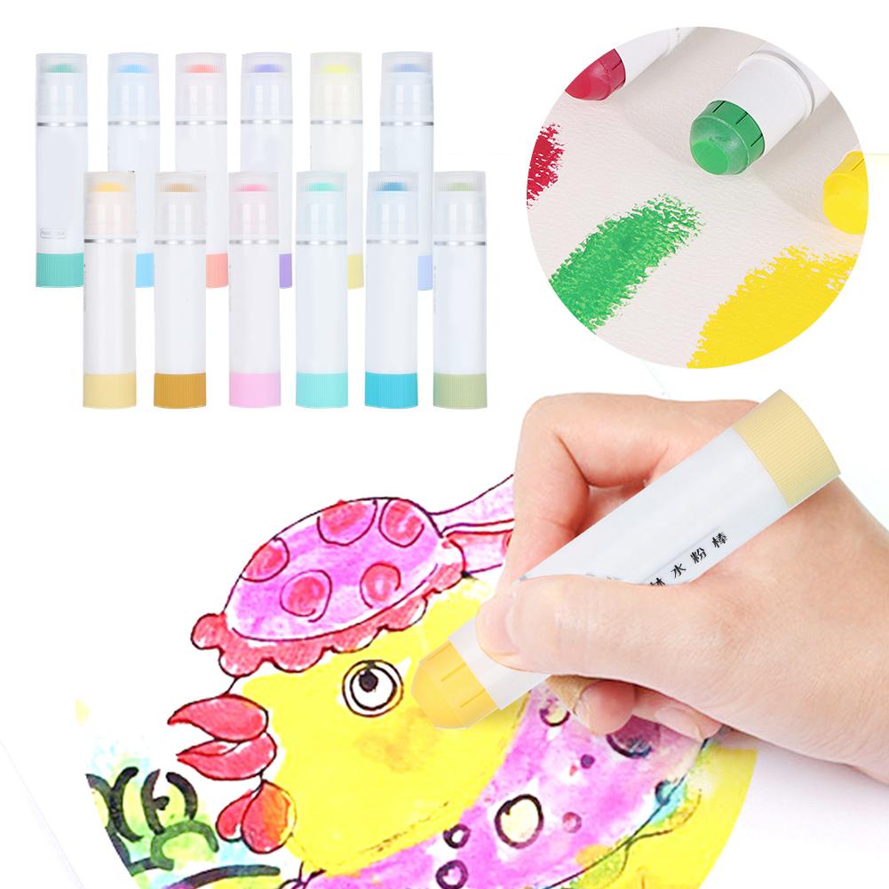 12Pcs WaterSoluble Crayon Rotatable Gouache Color Oil Pastels Children Painting Stick