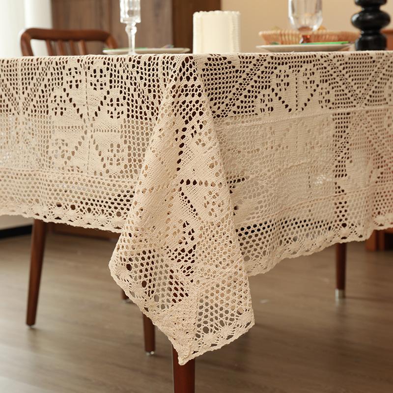 Landelijke Stijl Katoen Gebreide Eettafel Mat American Retro Geweven Hol Kant Tafelkleed Antislip Slijtvast Beige Tafel Mat