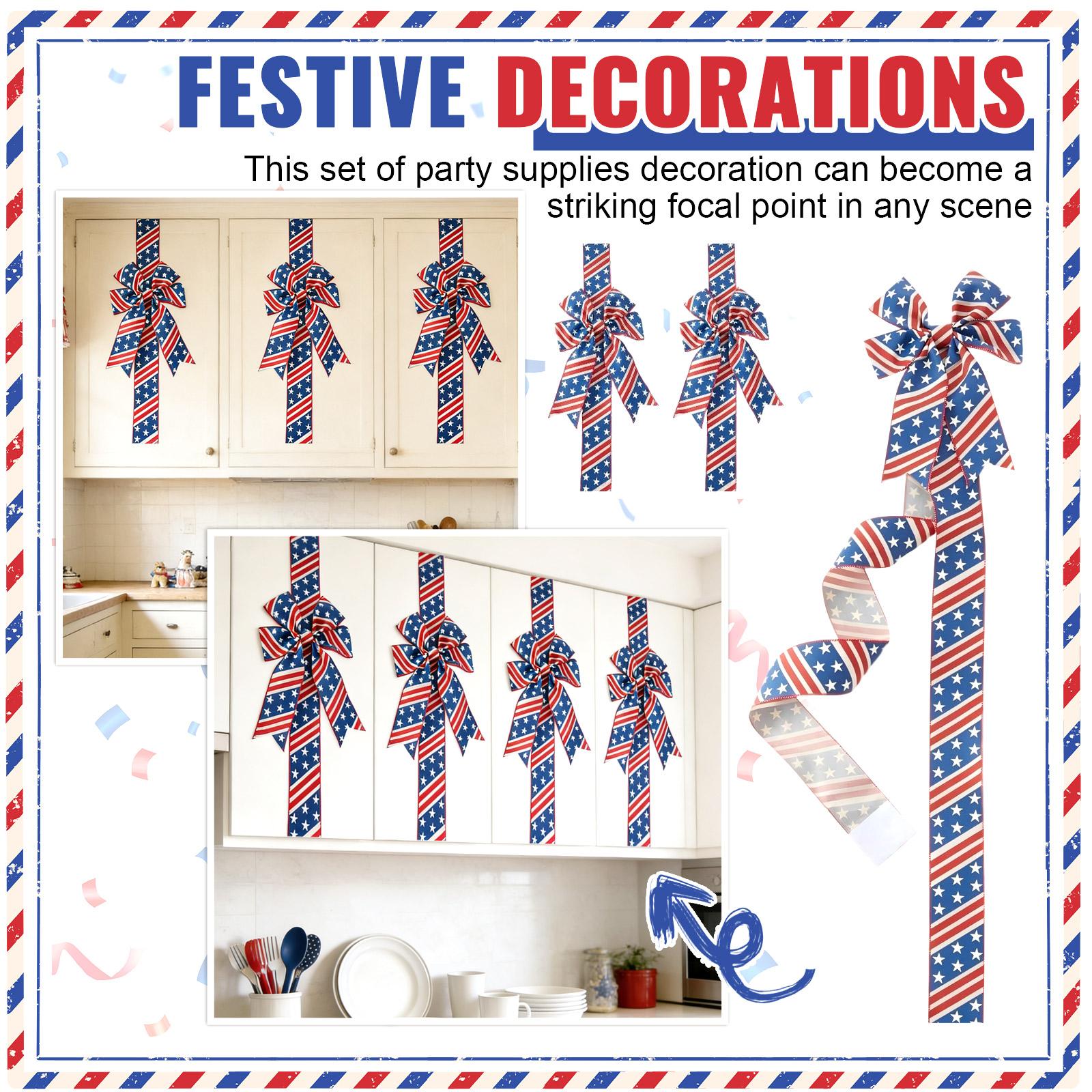 

Набор patrioticheskikh бантов для 4-го числа Кабинета 6 шт. Патриотические ленточные банты для кухонной двери Длинные полосатые банты-звезды для украшения шкафа One Size