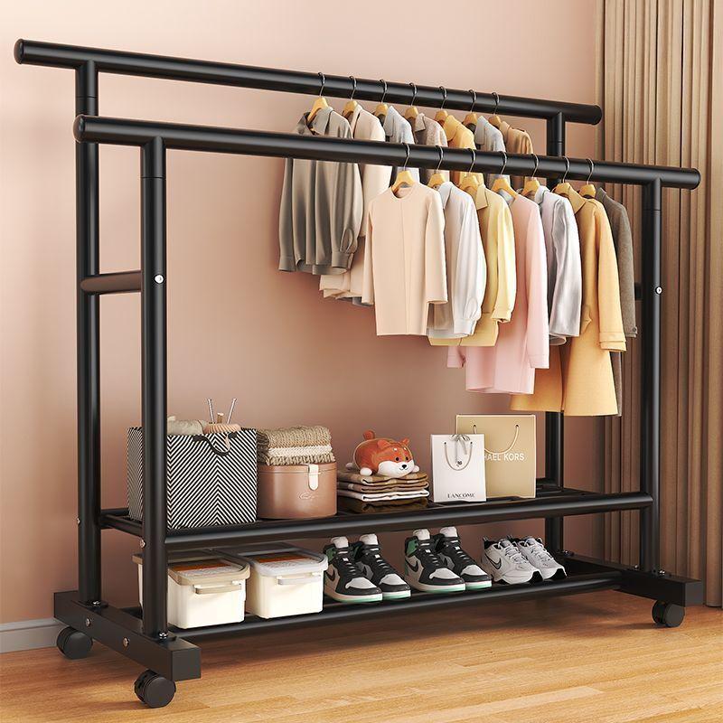 Double Pole Movable Clothes Drying Rack for Bedroom, Balcony, or Outdoor Use