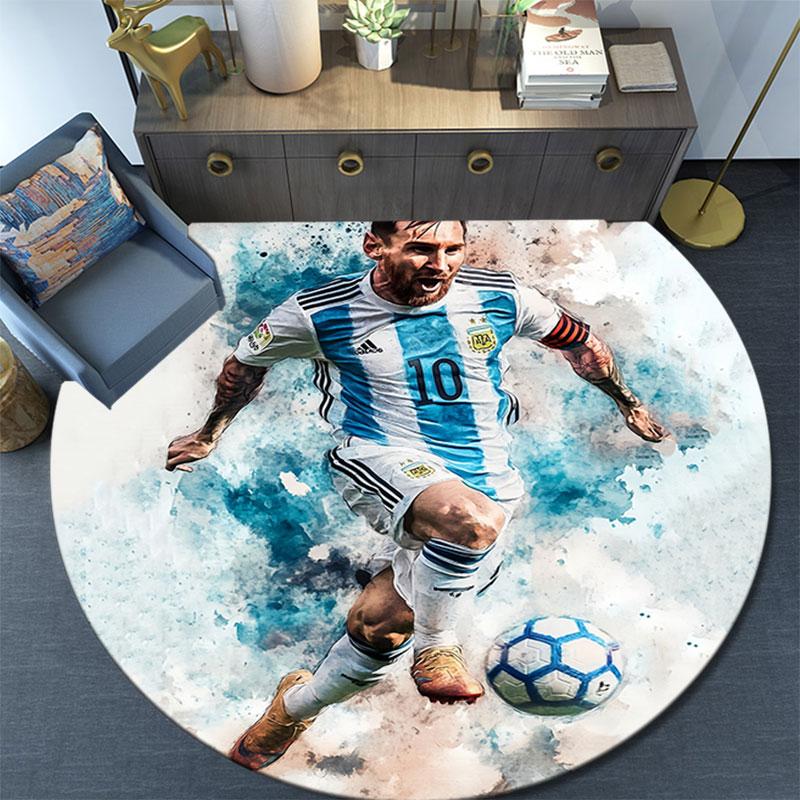 Tappeto Rotondo Stampato Lionel Messi, Tappeto Circolare Antiscivolo Lavabile per Soggiorno Camera da Letto Sala Giochi, Decorazione per Fan dello Sport, Regalo di Compleanno Festivo