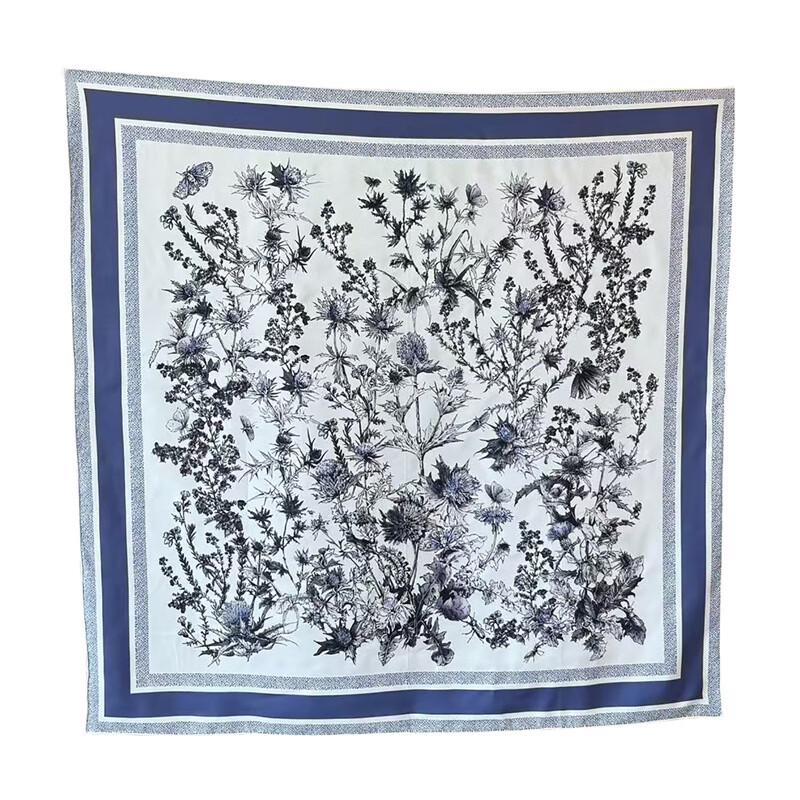 NINA SOLOR Elegant Blue Twill Silk Scarf