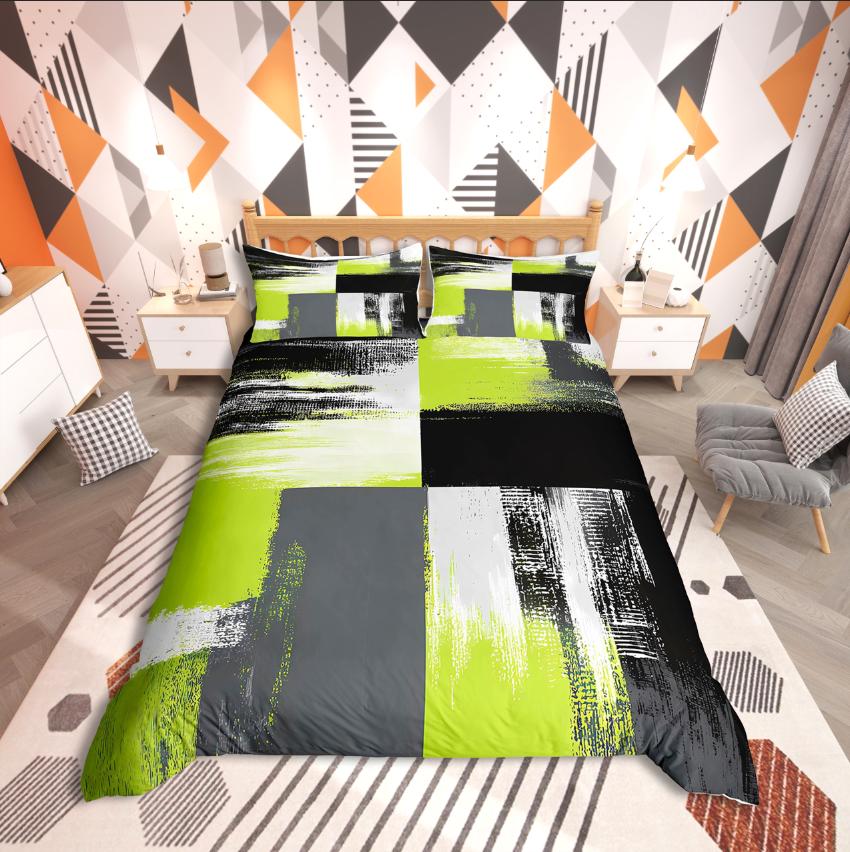 Homewish Abstrakcyjny Prostokąt Zestaw Poszwy na Kołdrę, Graffiti Splash dla Nastolatków Zestaw Pościeli, Minimalistyczny Wystrój Geometryczny