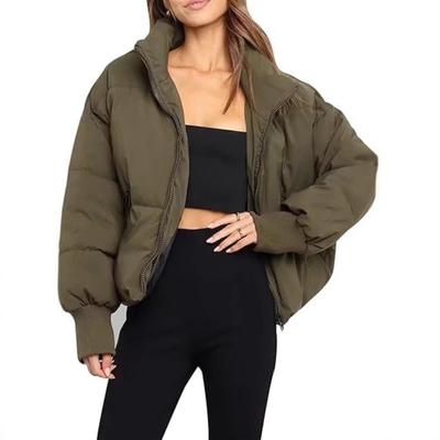2025 Women's Puffer Jacket Short Loose Fit Warm Cotton Coat Casual Oversized Winter Outerwear