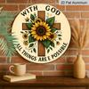 2D Flat, 1pc Interesting Vintage Round Aluminum Sign: Sunflower Cross Theme, Yard, Room, Office, Country Farm Decoration Garden Decoration Club