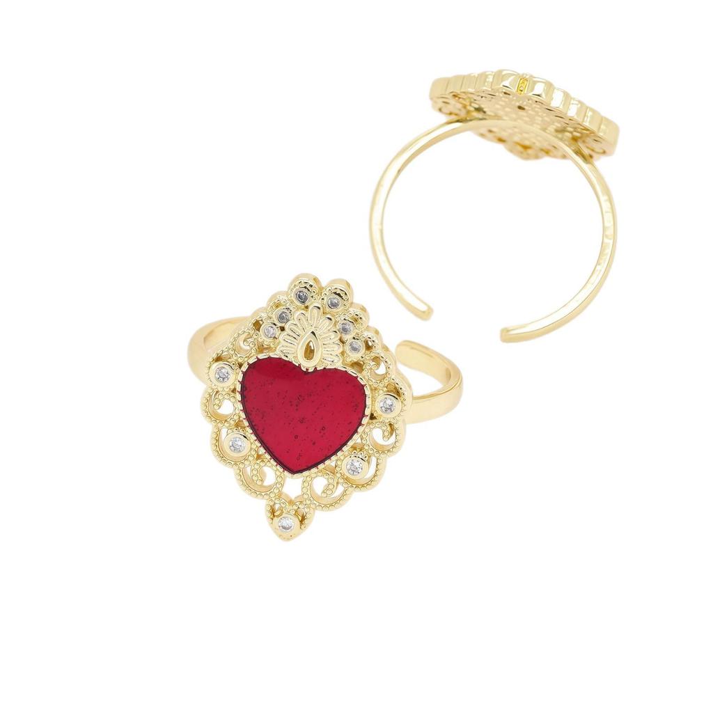 Anello a Forma di Cuore in Oro 18K Placcato con Zirconi e Finitura a Goccia d'Olio
