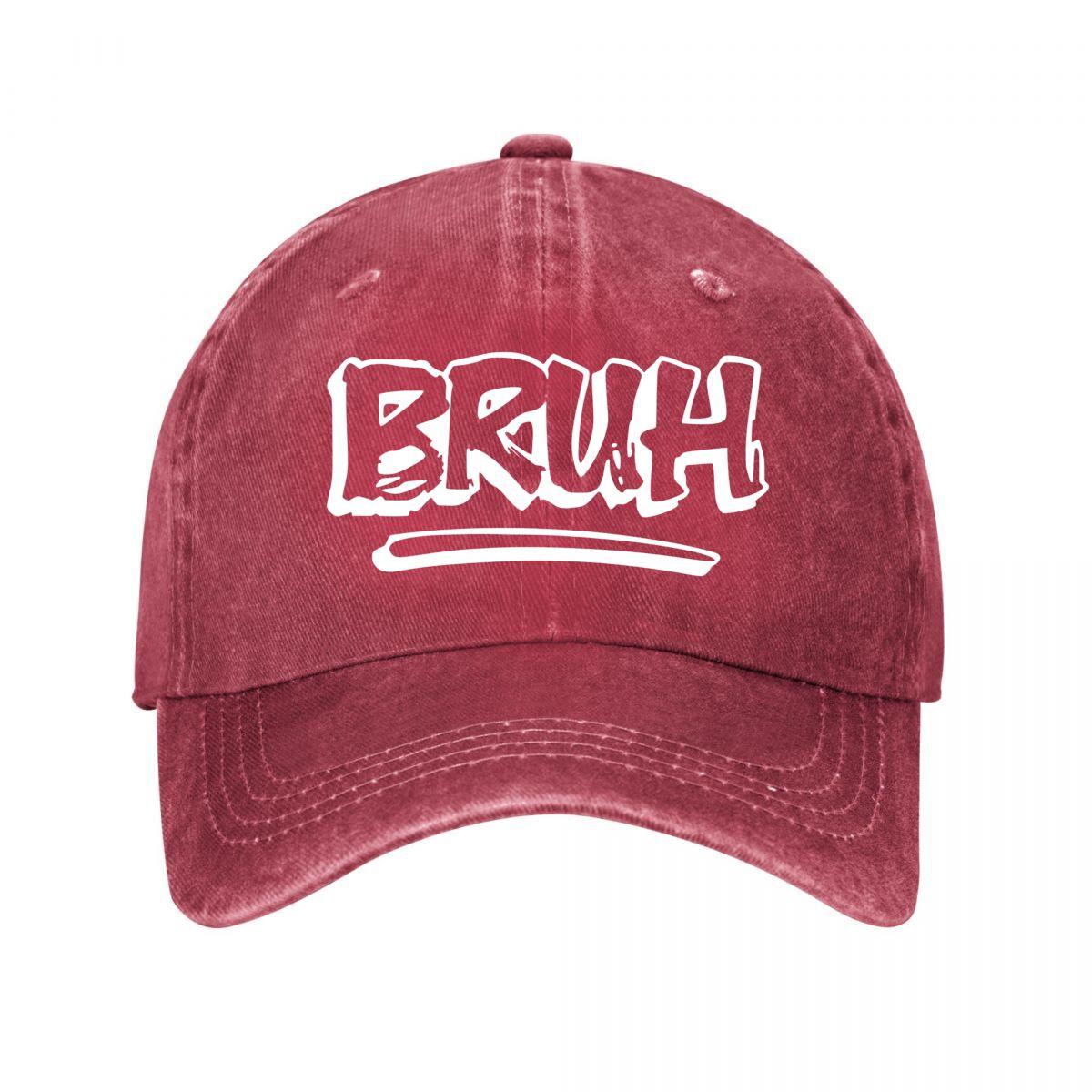 Black BRUH Graphic Snapback Hat With Blue Brim Washed Baseball Cap Adjustable