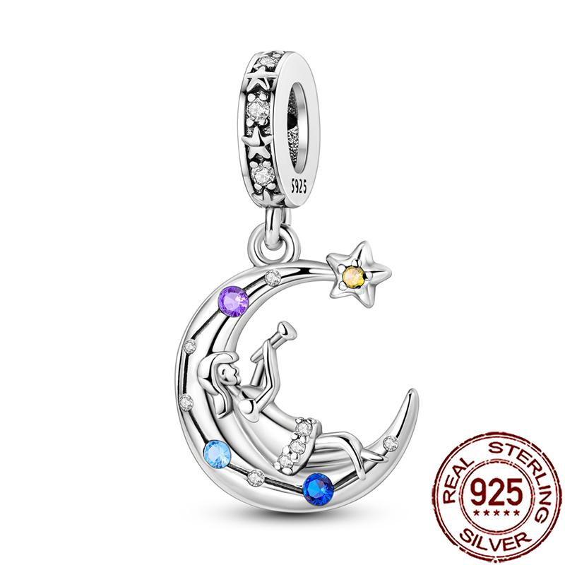 Charms Copper Moon Star Night Sky Galaxy Celestial Dangle Beads Fit Snake Chain Bracelet Necklace Women Diy Jewelry