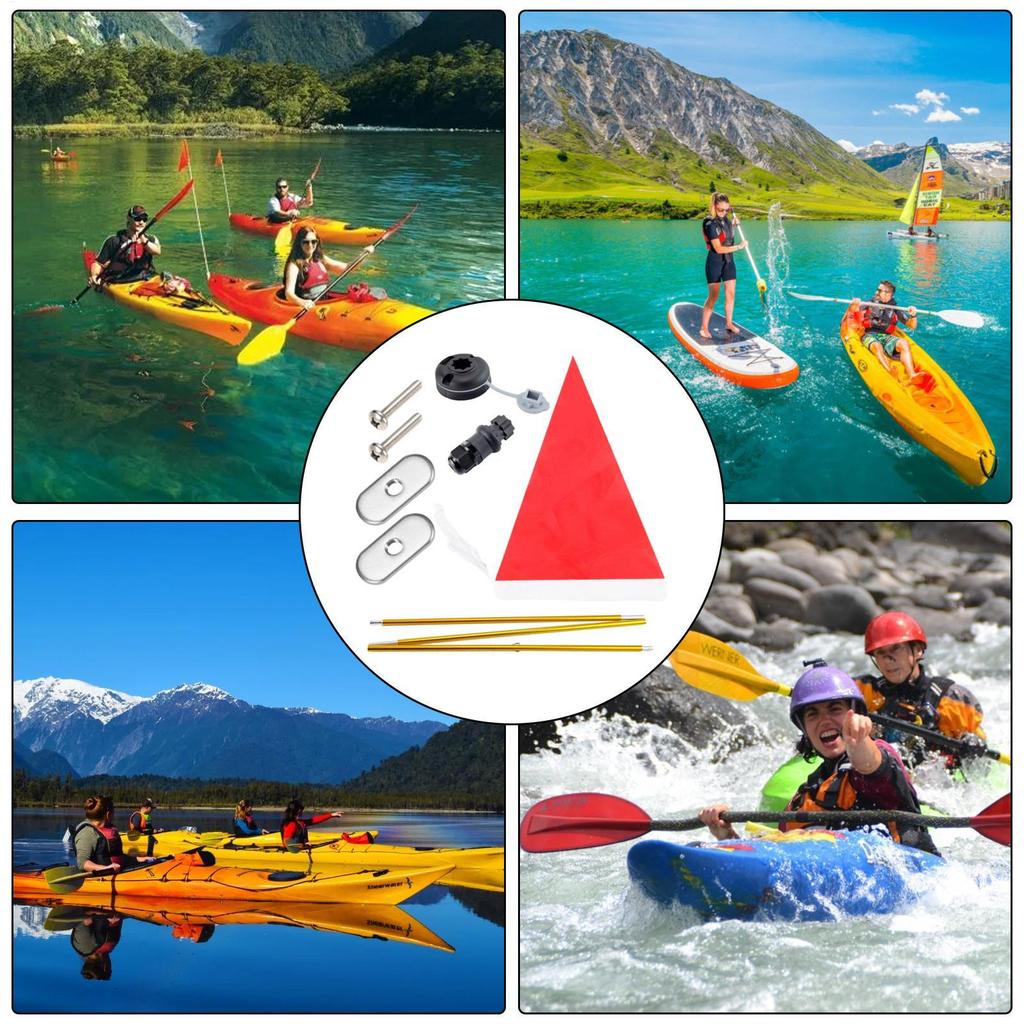 Kayak Safety Flag Foldable Aluminum Lightweight Flagpole Set Kayak Visibility Kit Easy Installation Kayak DIY Accessories