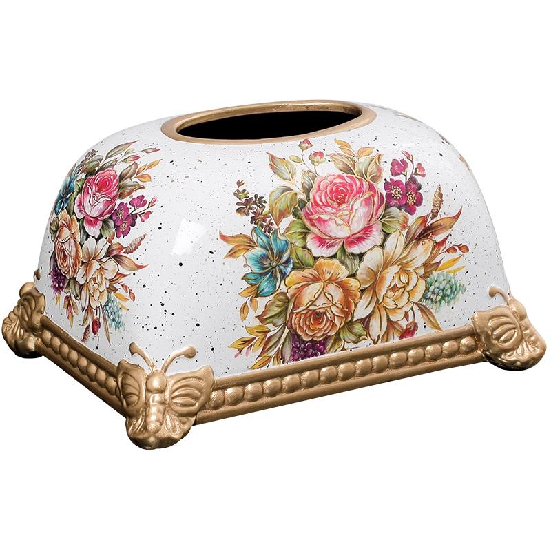 Modern Ceramic Tissue Box Flower Pattern Napkin Toilet Paper Storage Home Desktop Extractable Type Towel Rack