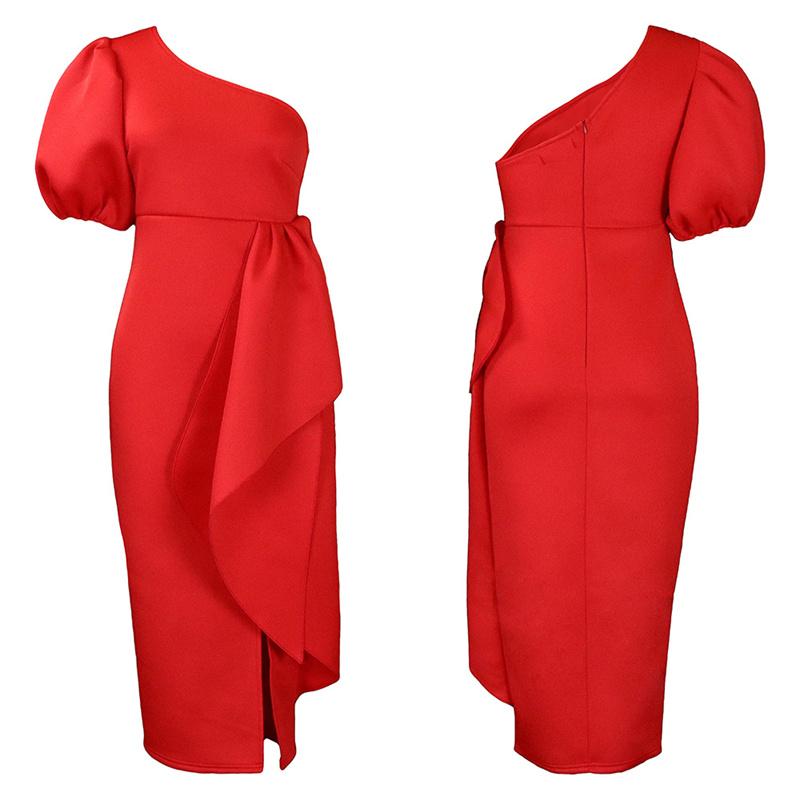 Collar Split Ruffled Dress Sexy Women's Dress Fashion Clothing Diagonal