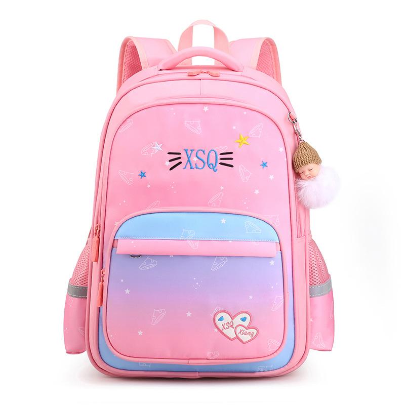 Girls' School Backpack with Cute Doll Pendant Gradient Princess Backpack Nylon Student School Bags Suitable for Ages 1-3-6 Book