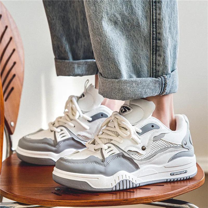 Men Vulcanized Shoes Trendy Personalized Teenagers Casual Shoes Round Toe Lace Up Plus Size Platform Shoes