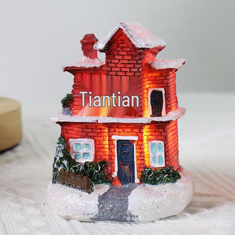Christmas Resin Light-Up Small House Ornament - Retro Micro Landscape Decoration
