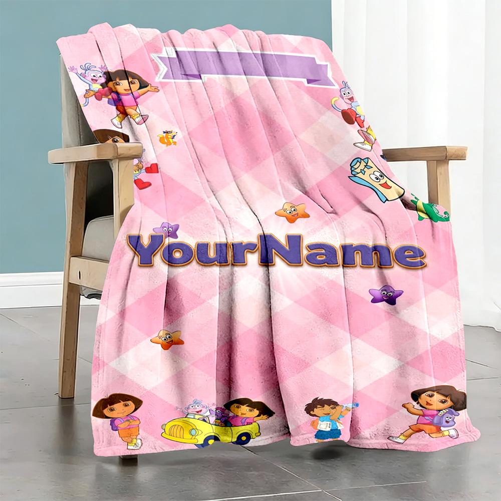 Dora Explorer Customize Text Blanket Cozy Personalized Blanket Durable Comfort Throw For Sofa Bedding Office Seaside Four Seasons Multipurpose