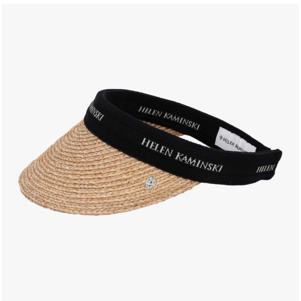 Helen Kaminski Bianca 8 Natural Black Logo Visor Sun Cap