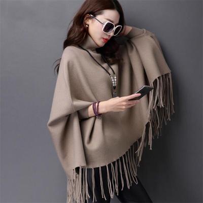 High Collar Pullover Sweater for Women Autumn and Winter Korean Medium Length Tassel Coat for Women Loose Knit Sweater Female