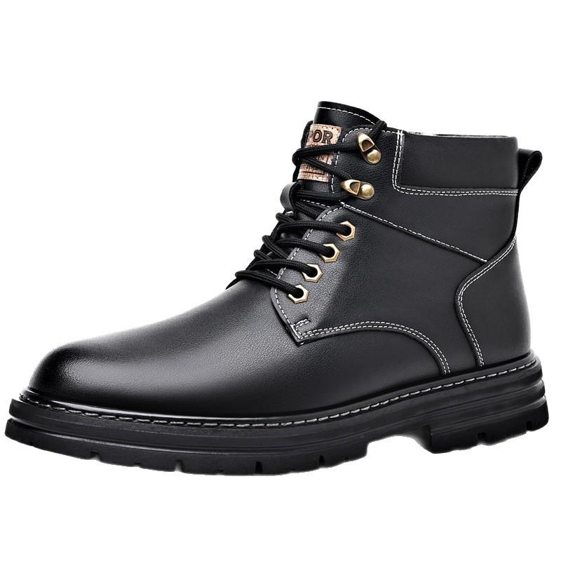 Martin boots men's 2025 autumn and winter velvet thickened high-top leather shoes thermal cotton shoes genuine leather boots