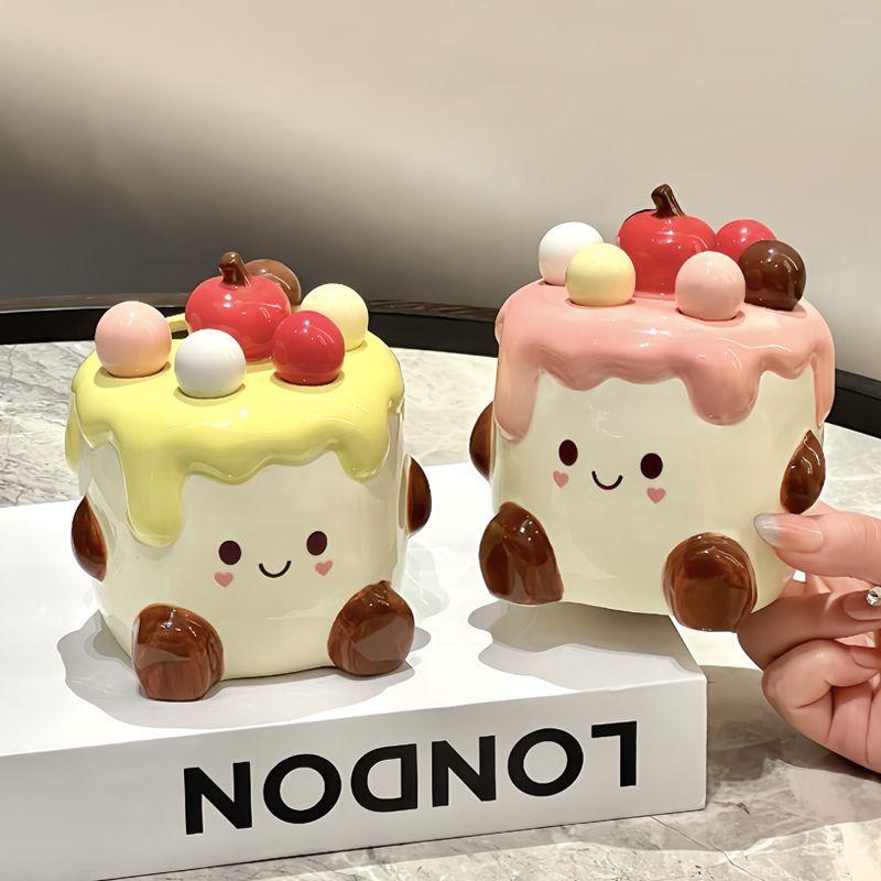 Cake Fruit Fork Set,Household Ceramic Jar Stainless Steel Dessert Cute Small Storage Jar Insert Child Safety Fruit Stick