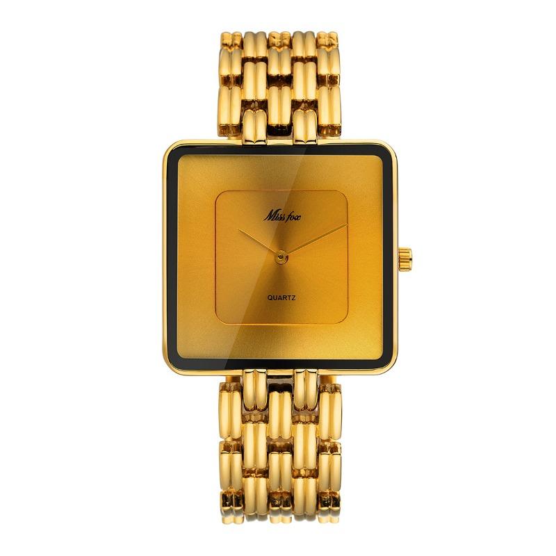 MISSFOX Uhr, Mittlerer Osten Mode einfache gold-schwarze quadratische Quarz Damenuhr