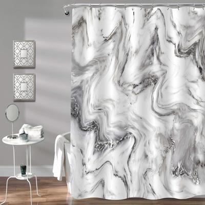 48 Tende da doccia in marmo grigio bianco di lusso in stile geometrico a strisce per accessori da bagno, set di tende per vasca da bagno con ganci impermeabili