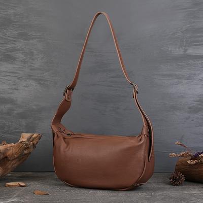 Female Baotou Layer Cowhide Dumpling Bag Street Retro Solid Color Pillow Bag Handmade Single Shoulder Crossbody Bag for Women