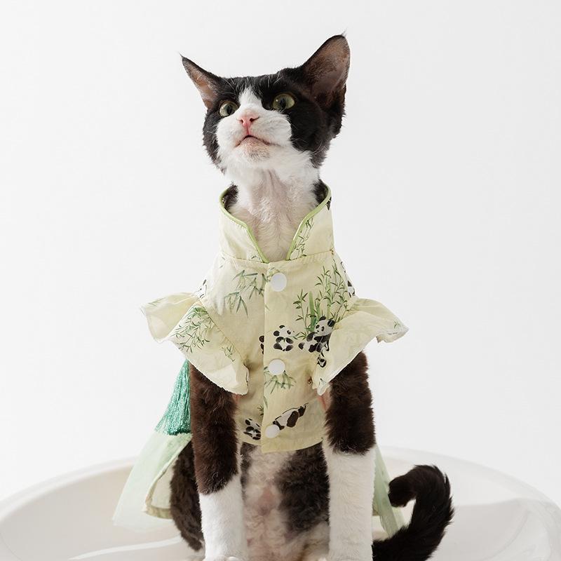 National style printing panda couple clothes spring and summer cat clothes blue cat kitten hairless cat puppy pet clothes