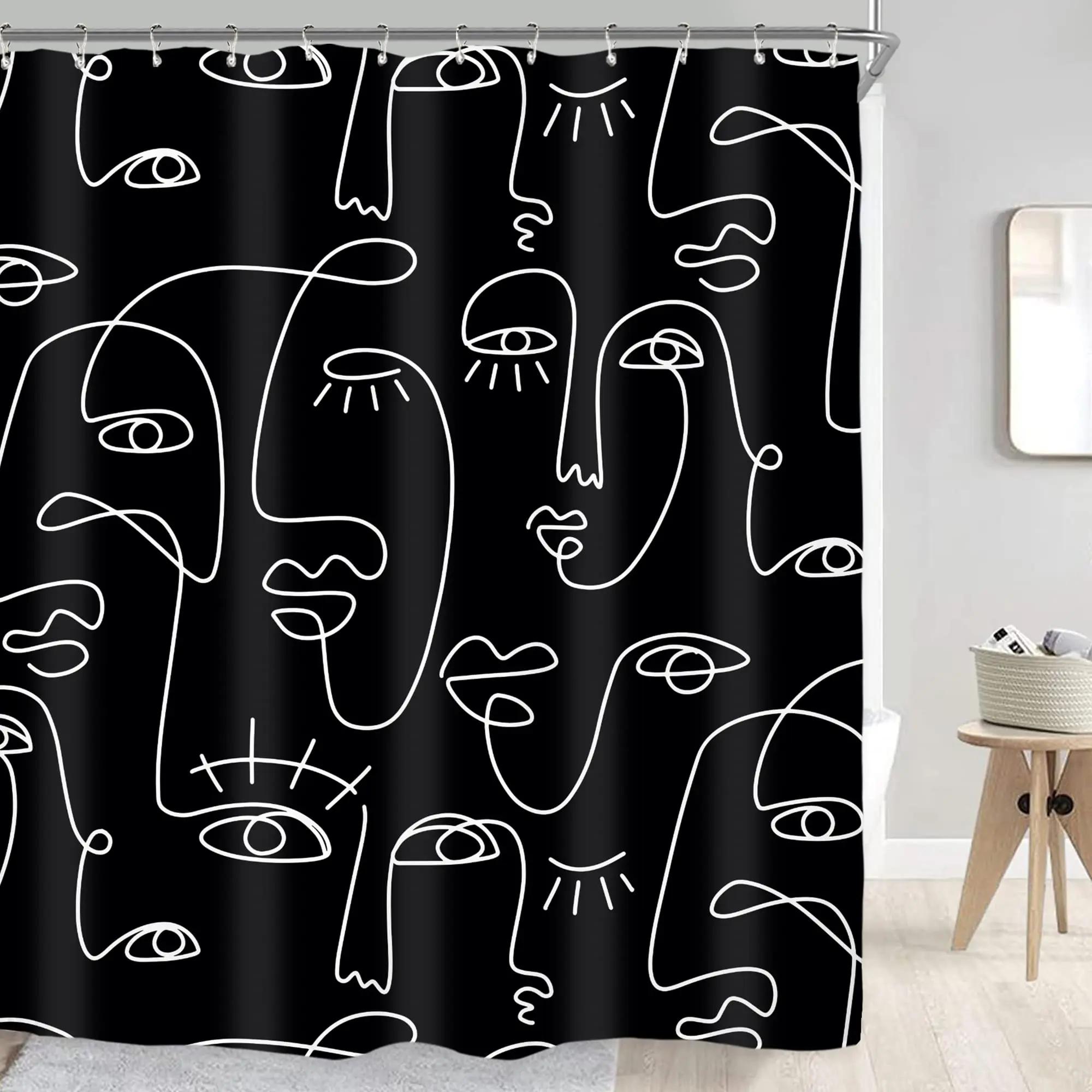 

Abstract Lines Shower Curtain Art Human Face White Waterproof Shower Curtains For Bathtub Bathroom Luxury Spa Decor With Hooks W60H190(CM)-1 Pcs