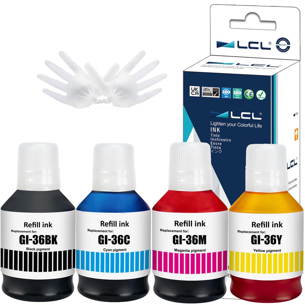 LCL Compatible Ink Bottles for Canon and Pigment Black Pigment Pigment Compatible with MAXIFY and GX5530 Printers GI36, GI-36 BK, GI-36BK, GI-36C,