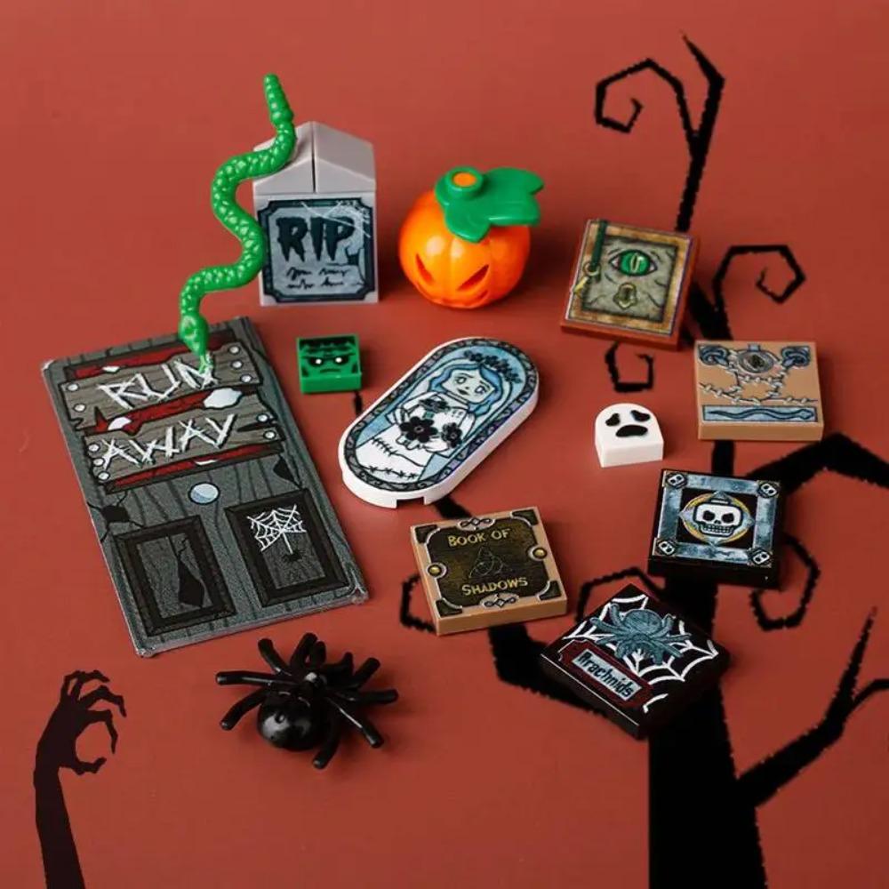Halloween Scene Building Blocks MOC Cemetery Tombstone Mouse Pumpkin Car Vampire Throne Fireplace Bat Light Candle Toy Gift A040