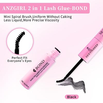 Wimpernkleber und Versiegelung für Wimpernbüschel – Starker, fixierender Wimpernkleber, hält 48 Stunden – 2 in 1(5 ml schwarzer Kleber + 5 ml transparentes Siegel)