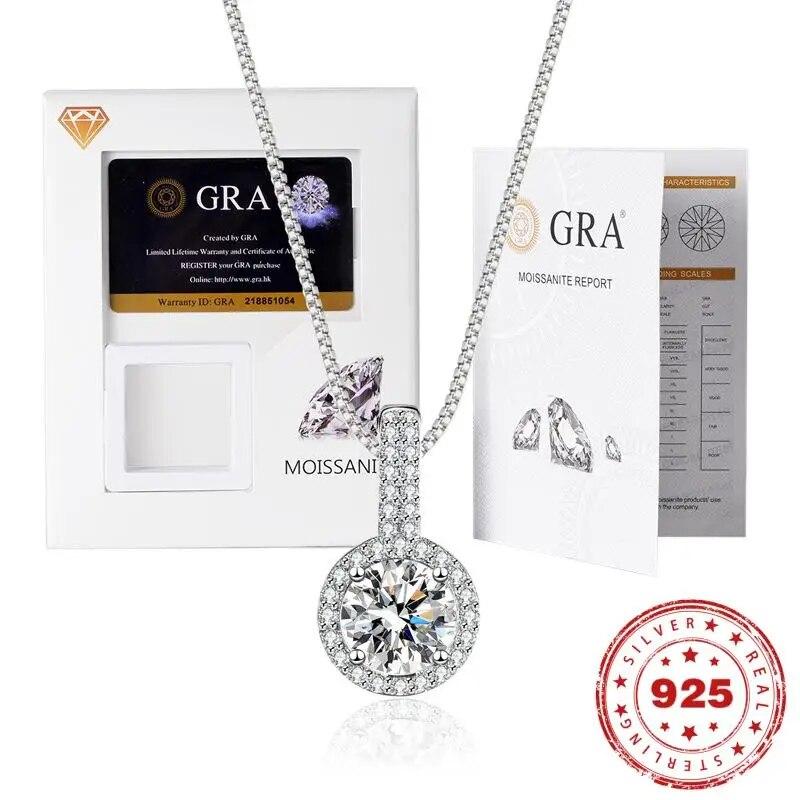 Fashion S925 Silver Platinum Color Necklace For Women Wedding 1 Carat D Color Moissanite Pendant Birthday Gift For Girlfriend Free