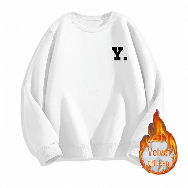 

2024 Ретро Минималистичный Свитшот с Флисовой Подкладкой - Тяжелый 450Г, Осенне-Зимний Стильный Свободный Нишевый Американский Стиль M