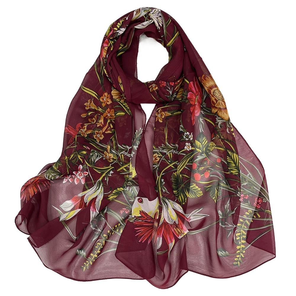 

Portable Embroidered Silk Scarf Breathable Smooth Beach Shawl Sun-Resistant Silk Bandana for Women темно-червоний колір