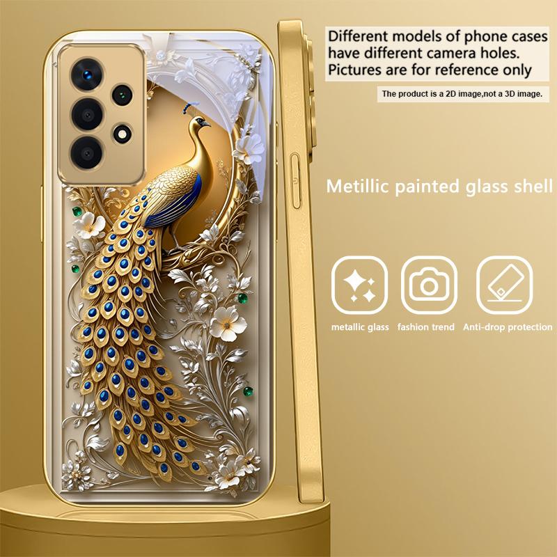 Golden horse sculpture For Samsung A 01 52S A04 A05S A10 A12 A13 22 23 24 36 42 M02 Note 10 20Ultra 8 9 Golden glass phone case