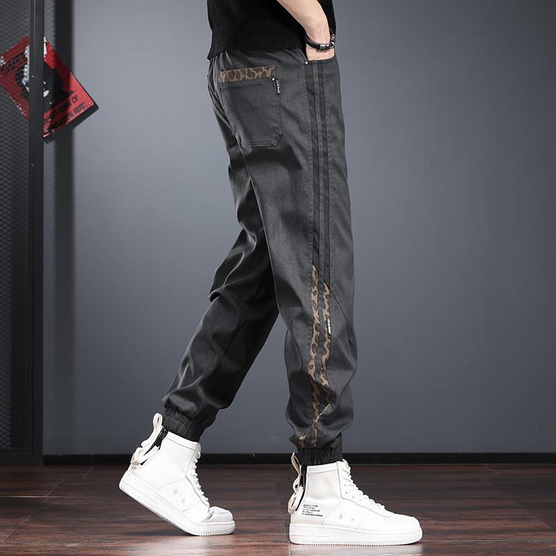 

JIERAINUO Men s Striped Patchwork Cargo Joggers M