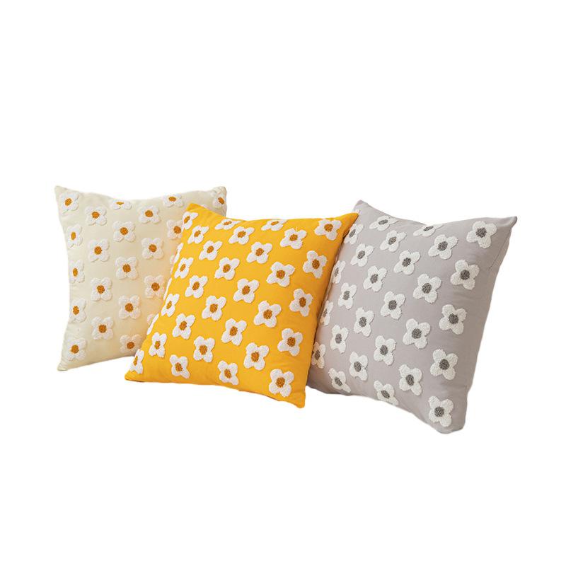 Daisy Towel Embroidered Pillow Modern Simple Home Decoration Pillow Case Living Room Solid Color Sofa Cushion Pillow